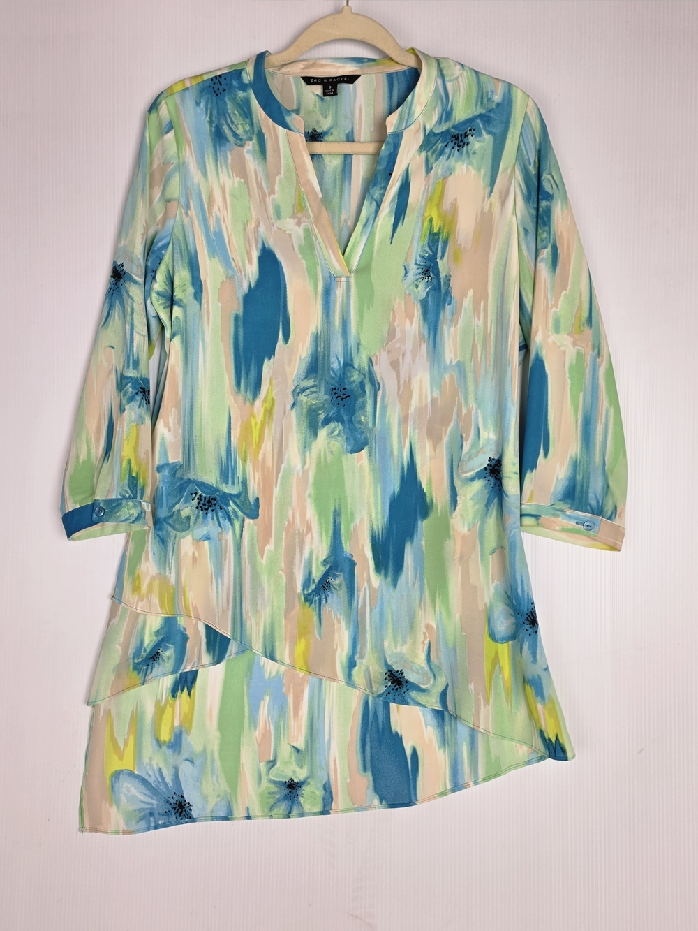 Zac & Rachel Aqua Blue Floral Notch-Neck Tunic